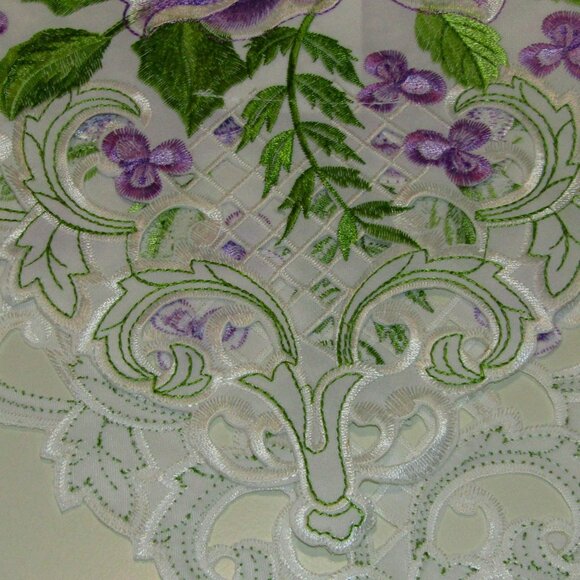 34" x 34" Lilac Spring Floral Embroidered Table Cover - Picture 4 of 11